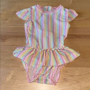 Ruffle Butts Rainbow Seersucker Ruffle Swim Suit 3T